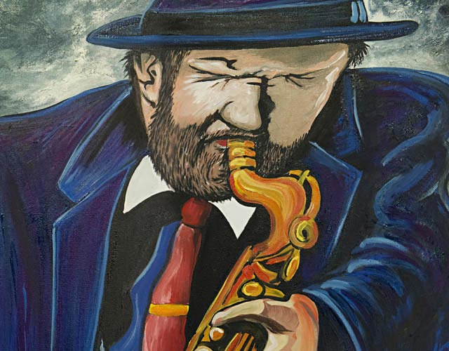 Blue Sax Oil Painting by Doug LaRue